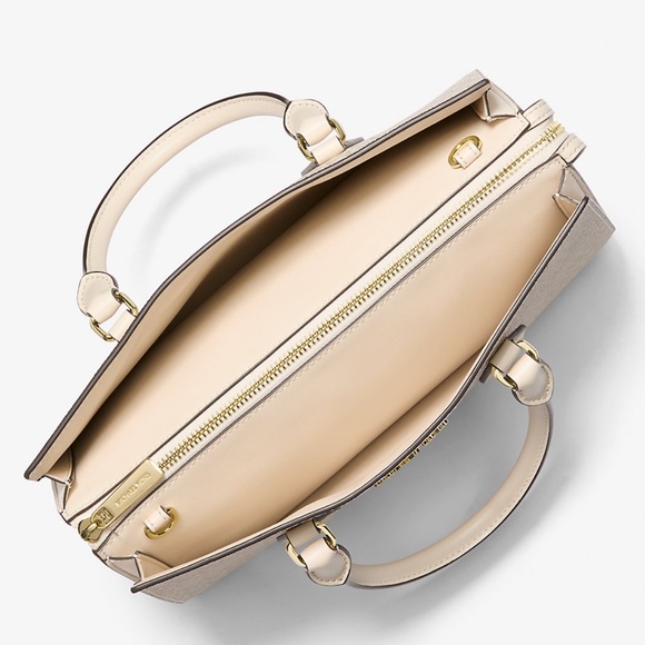 Michael Kors Sheila Medium Signature Logo and Metallic Satchel Crossbody Center - Picture 3 of 16